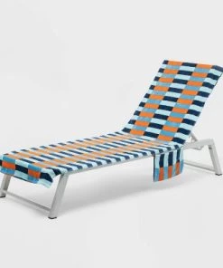 Striped Chair Pocket Beach Towel Blue/Orange - Sun Squad™