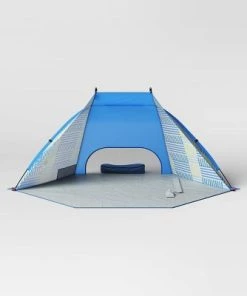 88"x102"' 2 People Beach Shelter Tent Broken Stripe Blue - Sun Squad™