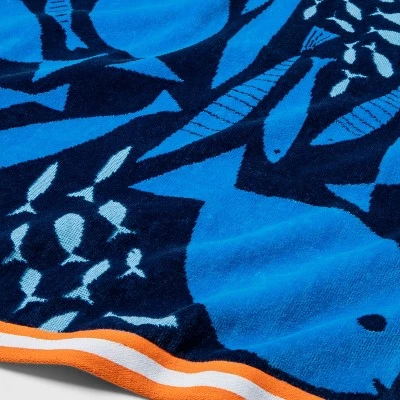 XL Jacquard Fish Beach Towel Navy - Sun Squad™ 2 XL Jacquard Fish Beach Towel Navy - Sun Squad™ - Image 2