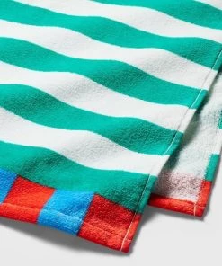 Striped Beach Towel Green/White - Sun Squad™
