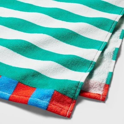 Striped Beach Towel Green/White - Sun Squad™ 1 Striped Beach Towel Green/White - Sun Squad™