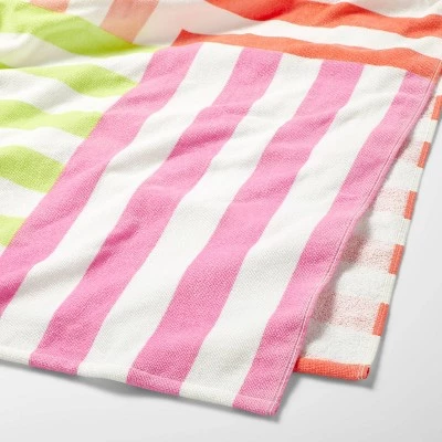 Striped Beach Towel Pink - Sun Squad™ 1 Striped Beach Towel Pink - Sun Squad™