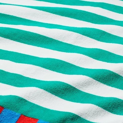 Striped Beach Towel Green/White - Sun Squad™ 2 Striped Beach Towel Green/White - Sun Squad™ - Image 2