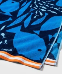 XL Jacquard Fish Beach Towel Navy - Sun Squad™