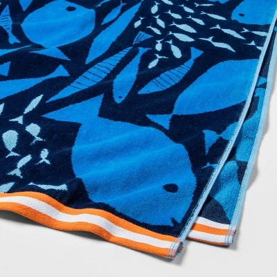XL Jacquard Fish Beach Towel Navy - Sun Squad™ 1 XL Jacquard Fish Beach Towel Navy - Sun Squad™