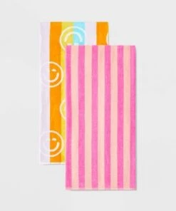 2pk Smiles Beach Towels Pink - Sun Squad™