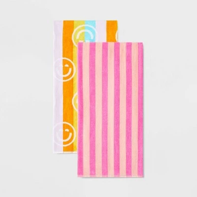 2pk Smiles Beach Towels Pink - Sun Squad™ 1 2pk Smiles Beach Towels Pink - Sun Squad™