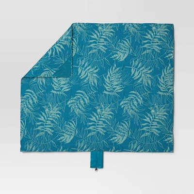 59"x70" Outdoor Beach Mat Palm Print Blue - Sun Squad™ 1 59"x70" Outdoor Beach Mat Palm Print Blue - Sun Squad™